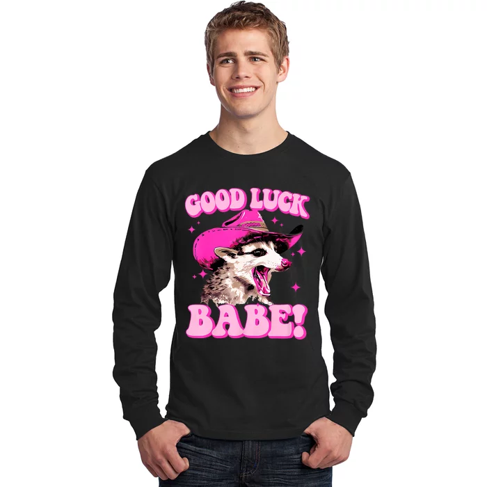 Good Luck Babe Pink Pony Club Cowgirls Western Opossum Long Sleeve Shirt