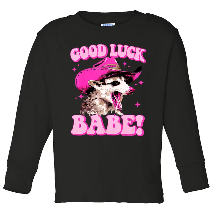 Good Luck Babe Pink Pony Club Cowgirls Western Opossum Toddler Long Sleeve Shirt