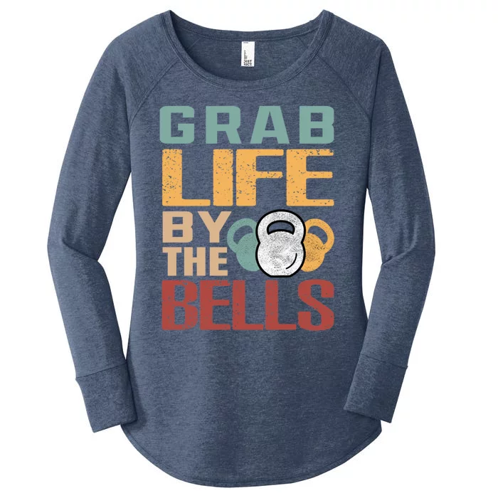 Grab Life By The Bells Funny Kettlebell Workout Fitness Gym Gift Women's Perfect Tri Tunic Long Sleeve Shirt