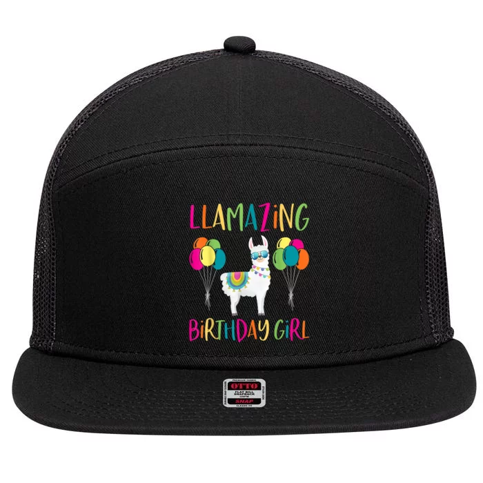 Girl Llama Birthday LLamazing Party Alpaca Balloons 7 Panel Mesh Trucker Snapback Hat