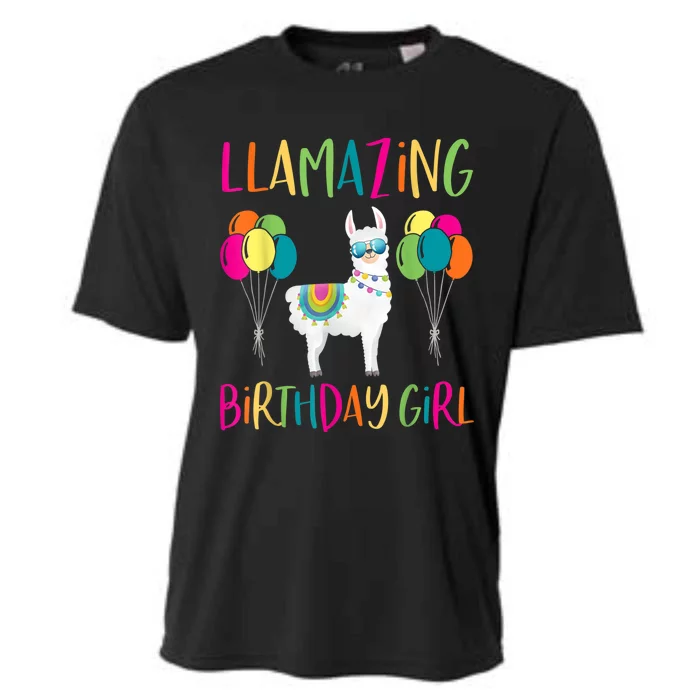 Girl Llama Birthday LLamazing Party Alpaca Balloons Cooling Performance Crew T-Shirt