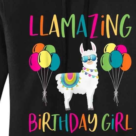 Girl Llama Birthday LLamazing Party Alpaca Balloons Women's Pullover Hoodie