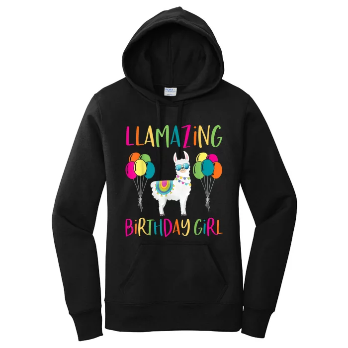 Girl Llama Birthday LLamazing Party Alpaca Balloons Women's Pullover Hoodie