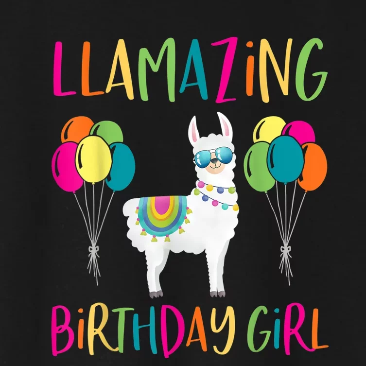 Girl Llama Birthday LLamazing Party Alpaca Balloons Women's Crop Top Tee