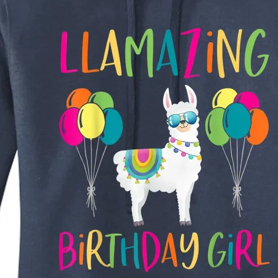 Girl Llama Birthday LLamazing Party Alpaca Balloons 1 Women's Pullover Hoodie