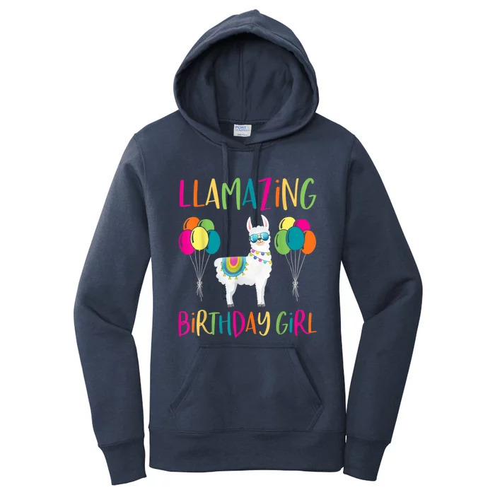 Girl Llama Birthday LLamazing Party Alpaca Balloons 1 Women's Pullover Hoodie