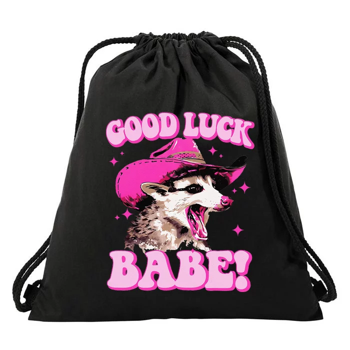 Good Luck Babe Pink Pony Club Cowgirls Western Opossum Gift Drawstring Bag