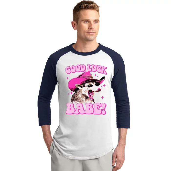 Good Luck Babe Pink Pony Club Cowgirls Western Opossum Gift Baseball Sleeve Shirt