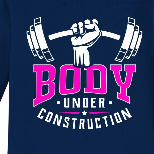 Gym Lovers Body Under Construction Workout Related Gym Rats Cute Gift Baby Long Sleeve Bodysuit