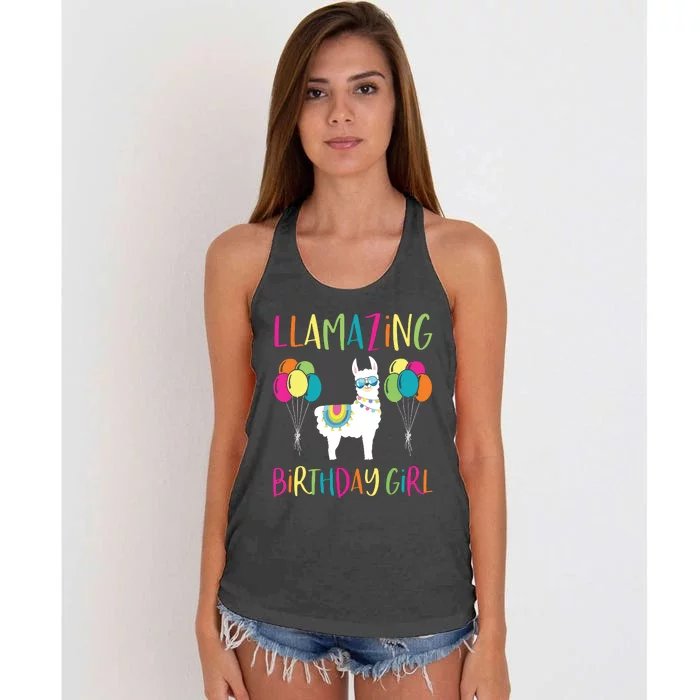 Girl Llama Birthday LLamazing Party Alpaca Balloons Gift Women's Knotted Racerback Tank