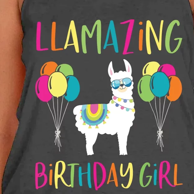 Girl Llama Birthday LLamazing Party Alpaca Balloons Gift Women's Knotted Racerback Tank