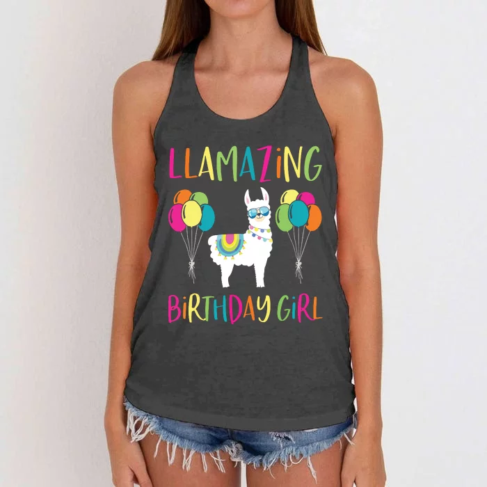 Girl Llama Birthday LLamazing Party Alpaca Balloons Gift Women's Knotted Racerback Tank