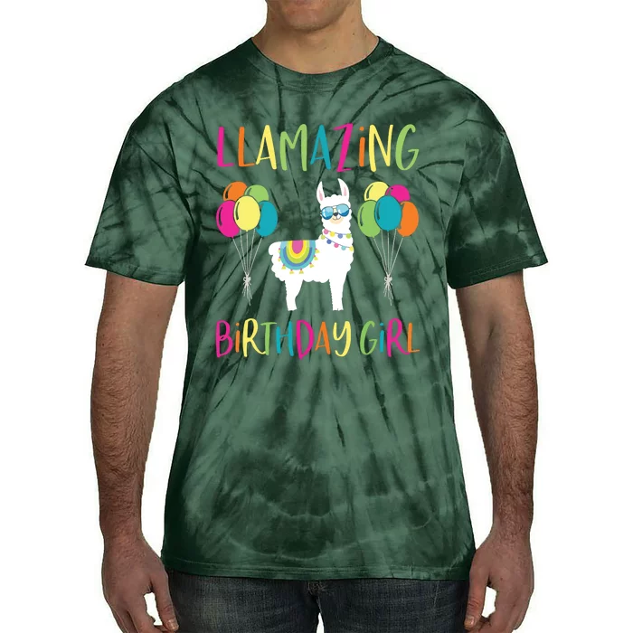 Girl Llama Birthday LLamazing Party Alpaca Balloons Gift Tie-Dye T-Shirt