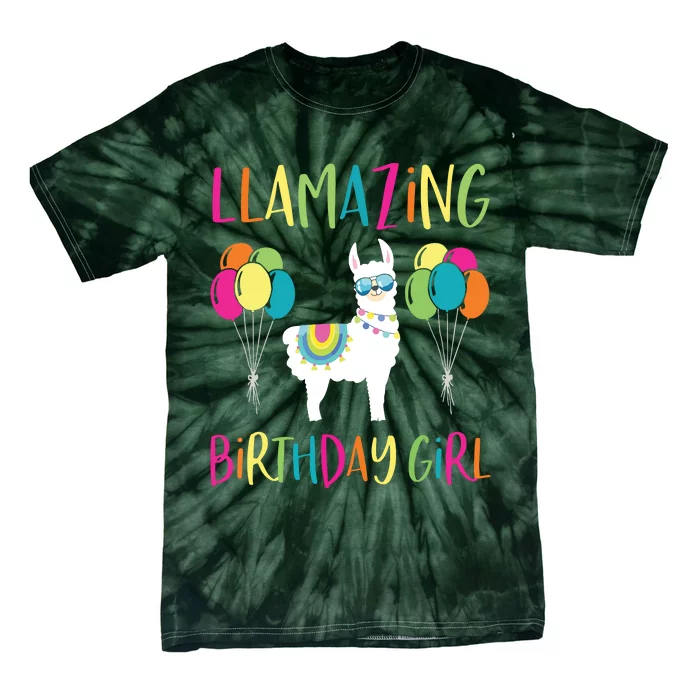 Girl Llama Birthday LLamazing Party Alpaca Balloons Gift Tie-Dye T-Shirt