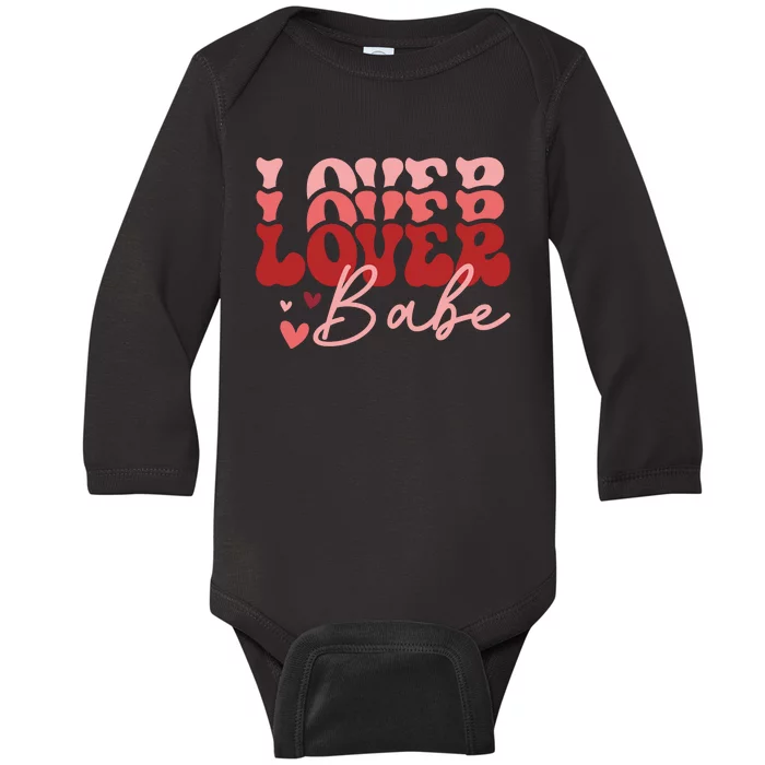 Groovy Lover Babe Retro Valentine's Day Gift Baby Long Sleeve Bodysuit