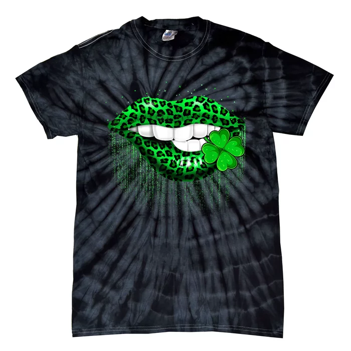 Green Lips Biting Leopard Irish Costume St Patricks Day Tie-Dye T-Shirt