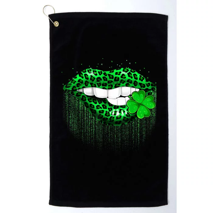 Green Lips Biting Leopard Irish Costume St Patricks Day Platinum Collection Golf Towel