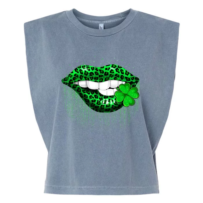 Green Lips Biting Leopard Irish Costume St Patricks Day Garment-Dyed Women's Muscle Tee