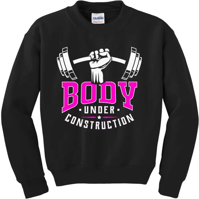 Gym Lovers Body Under Construction Workout Related Gym Rats Kids Sweatshirt