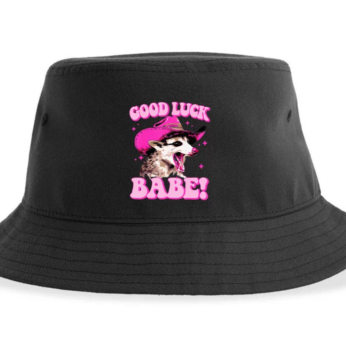 Good Luck Babe Pink Pony Club Cowgirls Western Opossum Sustainable Bucket Hat