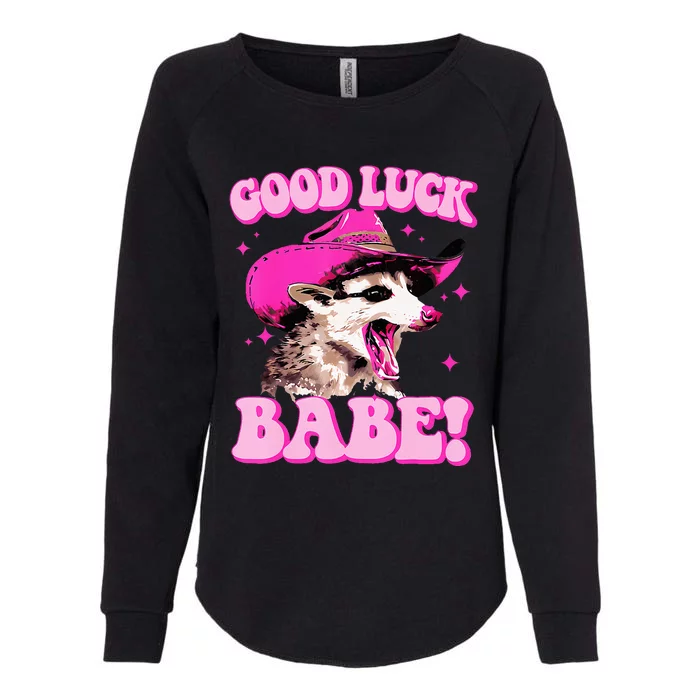 Good Luck Babe Pink Pony Club Cowgirls Western Opossum Womens California Wash Sweatshirt