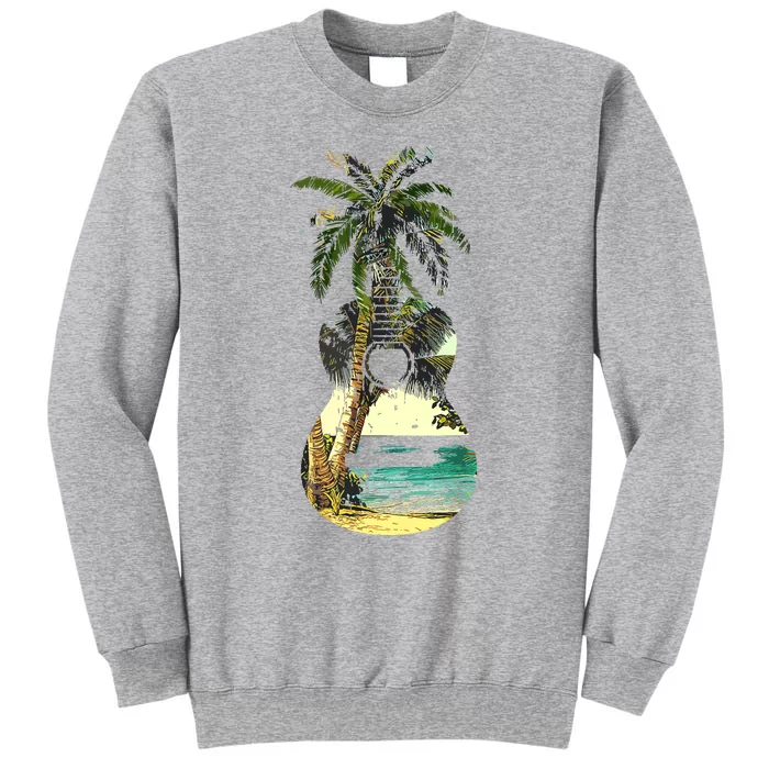 Guitar Lover Beach Palm Trees Vacation Acoustic Music Band Tall Sweatshirt