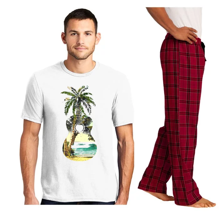 Guitar Lover Beach Palm Trees Vacation Acoustic Music Band Pajama Set