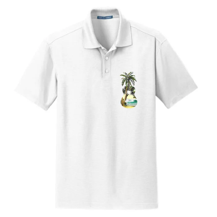 Guitar Lover Beach Palm Trees Vacation Acoustic Music Band Dry Zone Grid Performance Polo