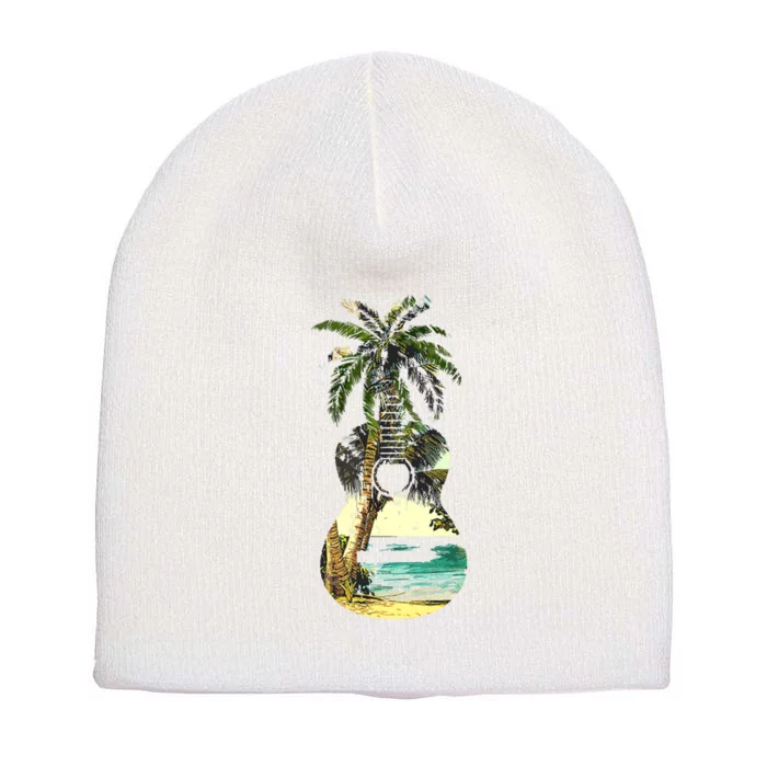 Guitar Lover Beach Palm Trees Vacation Acoustic Music Band Short Acrylic Beanie