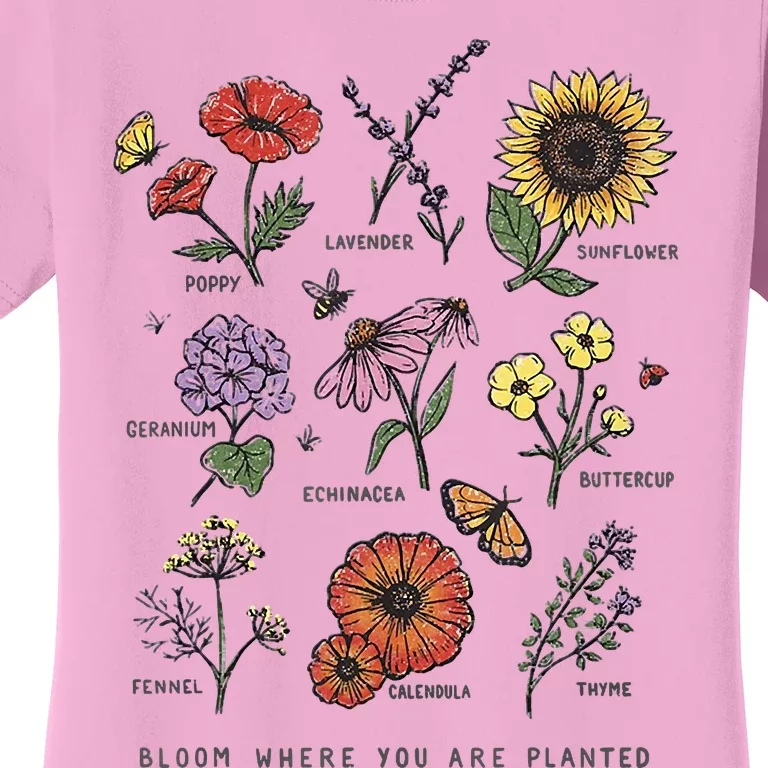 Garden Life Bloom Where You Are Planted Botanican Flowers Women's T-Shirt