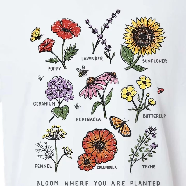 Garden Life Bloom Where You Are Planted Botanican Flowers Sueded Cloud Jersey T-Shirt