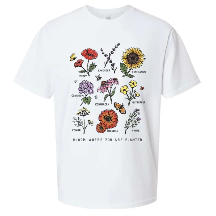 Garden Life Bloom Where You Are Planted Botanican Flowers Sueded Cloud Jersey T-Shirt