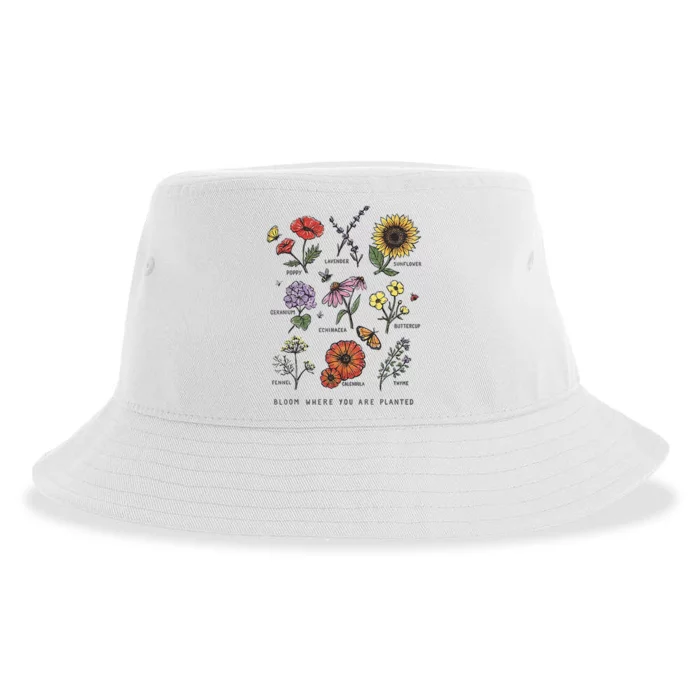 Garden Life Bloom Where You Are Planted Botanican Flowers Sustainable Bucket Hat