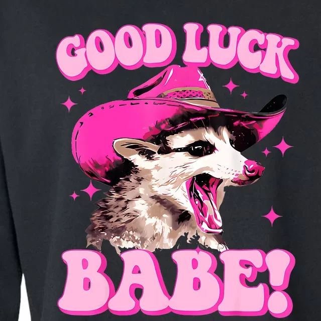 Good Luck Babe Pink Pony Club Cowgirls Western Opossum Cropped Pullover Crew