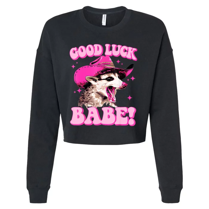 Good Luck Babe Pink Pony Club Cowgirls Western Opossum Cropped Pullover Crew