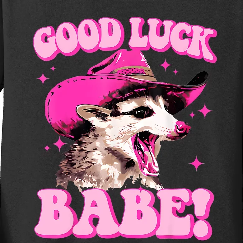 Good Luck Babe Pink Pony Club Cowgirls Western Opossum Kids Long Sleeve Shirt