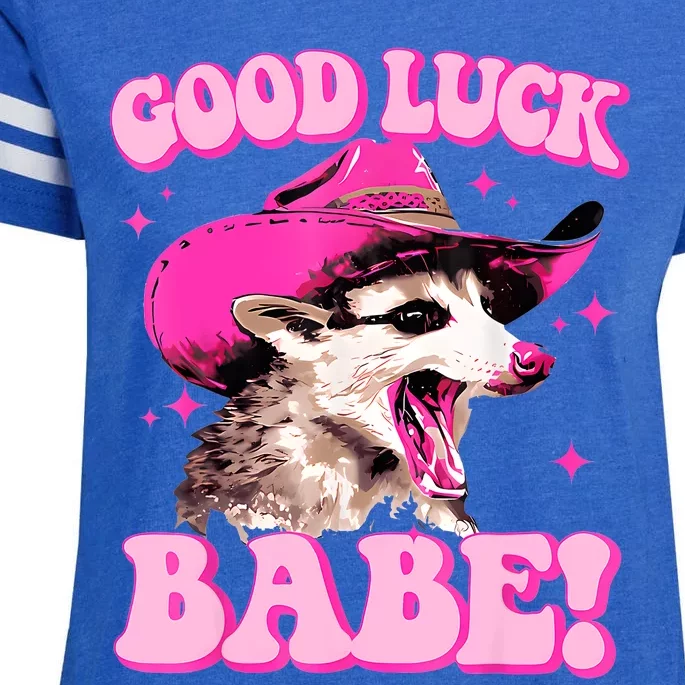 Good Luck Babe Pink Pony Club Cowgirls Western Opossum Enza Ladies Jersey Football T-Shirt