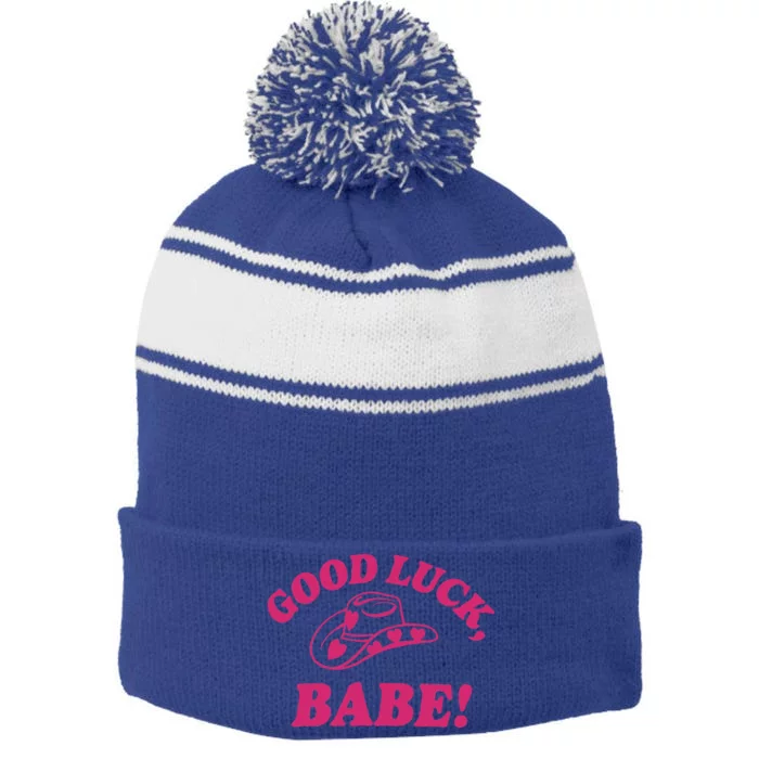 Good Luck Babe! Pink Pony Club Stripe Pom Pom Beanie