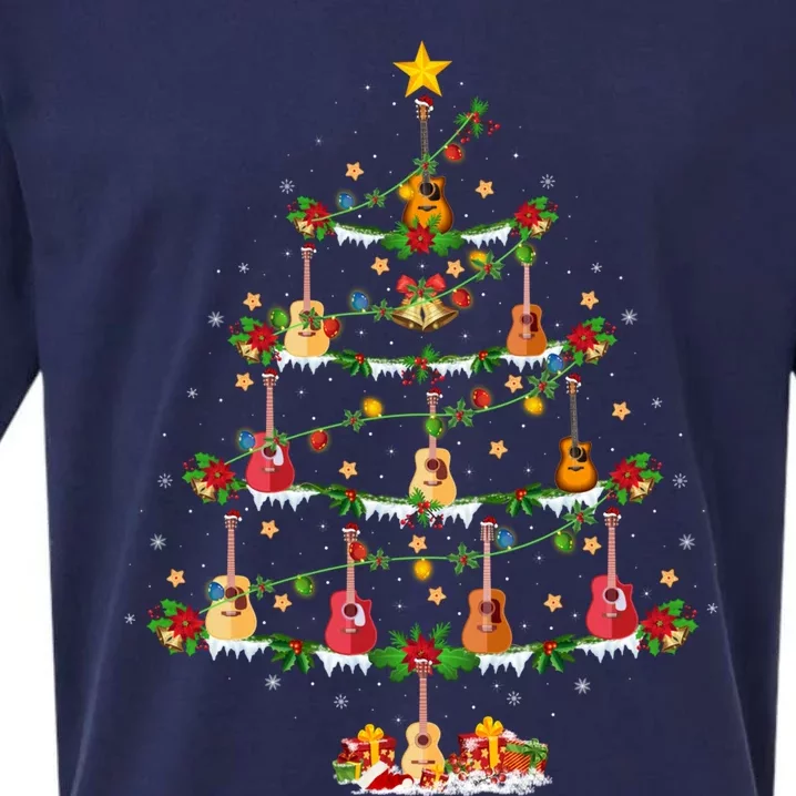 Guitar Lover Christmas Lighting Guitar Xmas Tree Meaningful Gift Sueded Cloud Jersey T-Shirt