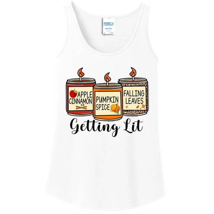 Getting Lit Candles Pumpkin Spice Fall Thanksgiving Matching Ladies Essential Tank