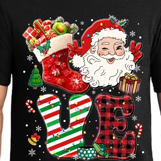 Groovy Love Christmas Xmas Plaid Santa Gift Pajama Set