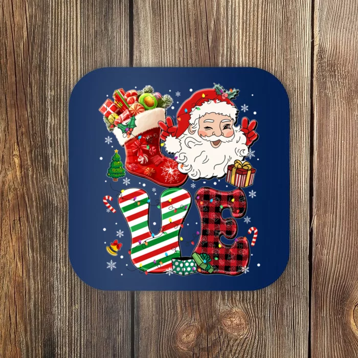 Groovy Love Christmas Xmas Plaid Santa Gift Coaster