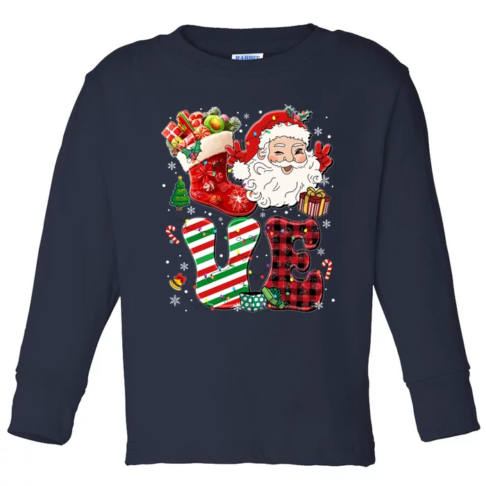 Groovy Love Christmas Xmas Plaid Santa Gift Toddler Long Sleeve Shirt