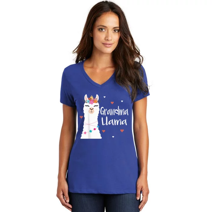 Grandma Llama Cute Llamas Lover Best Grandmother Ever, Mother's Day Women's V-Neck T-Shirt