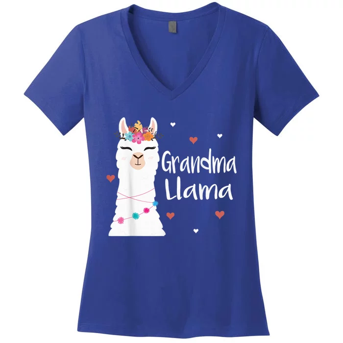 Grandma Llama Cute Llamas Lover Best Grandmother Ever, Mother's Day Women's V-Neck T-Shirt