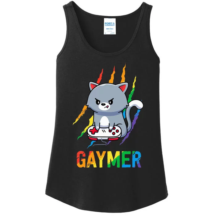 Gaymer LGBT Cat Pride Rainbow Video Game Lovers Gift Ladies Essential Tank