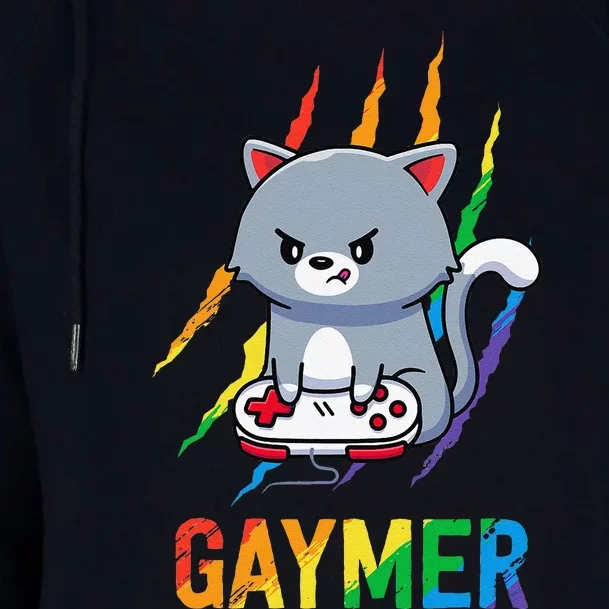 Gaymer Lgbt Cat Pride Rainbow Video Game Lovers Gift Womens Funnel Neck Pullover Hood