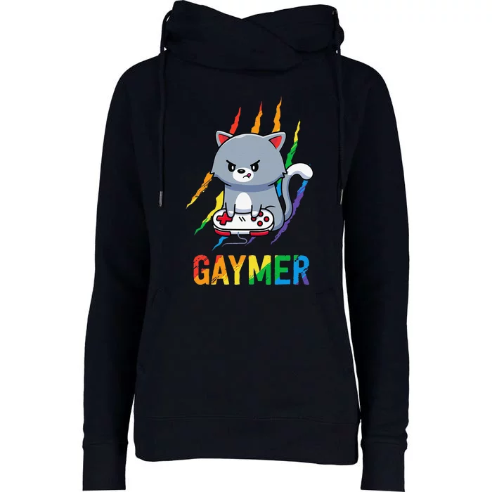 Gaymer Lgbt Cat Pride Rainbow Video Game Lovers Gift Womens Funnel Neck Pullover Hood