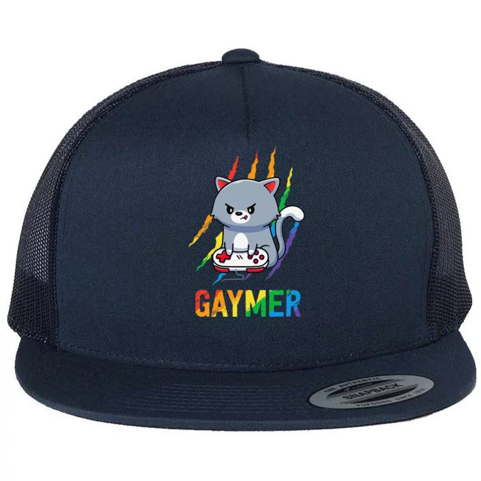 Gaymer Lgbt Cat Pride Rainbow Video Game Lovers Gift Flat Bill Trucker Hat