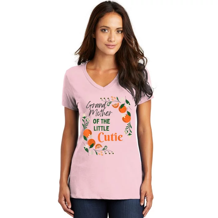 Grandmother Little Cutie Baby Shower Orange 1st Birthday Women's V-Neck T-Shirt